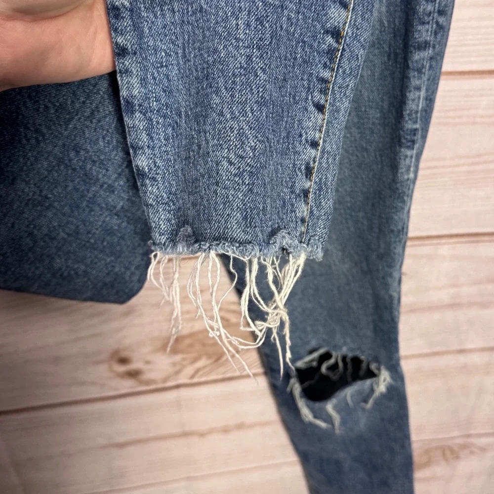 We The Free Free People High Rise Skinny Jeans Med Wash Button Fly Distressed 30